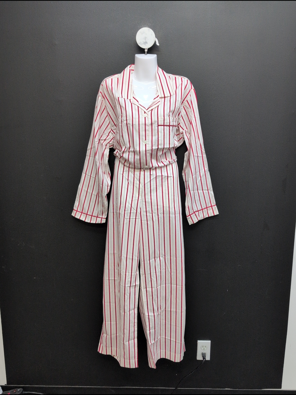 J.Crew Poplin Peppermint Stripe Long Sleeves Pajama Pant Set Large Ivory Red